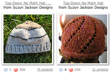 Top-down No Math Hats on Ravelry